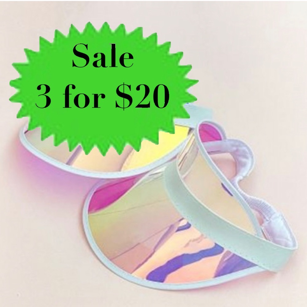Summer on SUNSET holographic visor sun protection hat cap white iridescent brim - Picture 2 of 15
